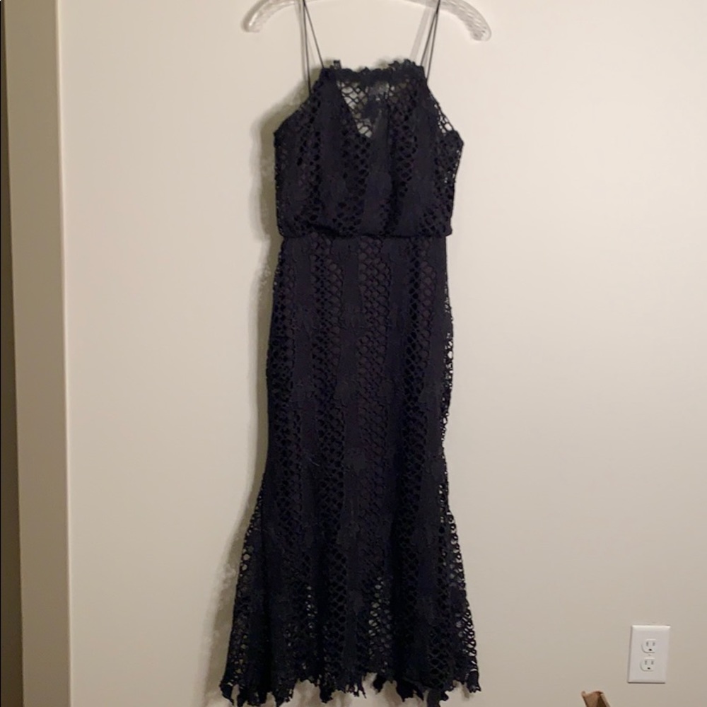 Black spaghetti strap Boohoo crochet midi dress